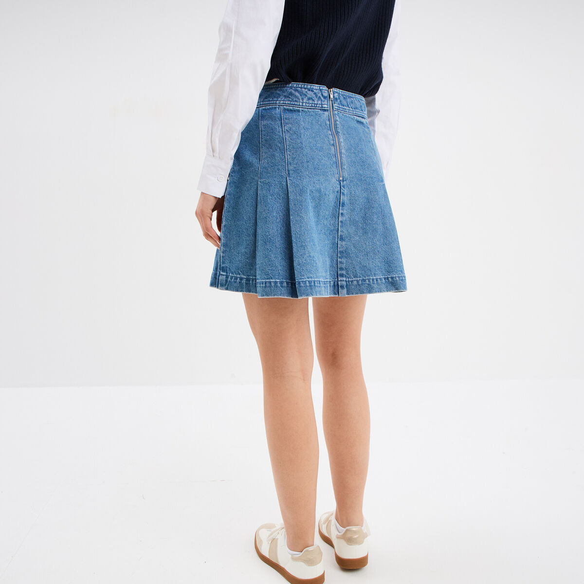 Jupe plissée courte en jean denim double stone femme