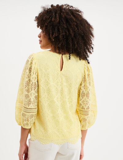 Blouse dentelle manches 3/4 jaune clair femme