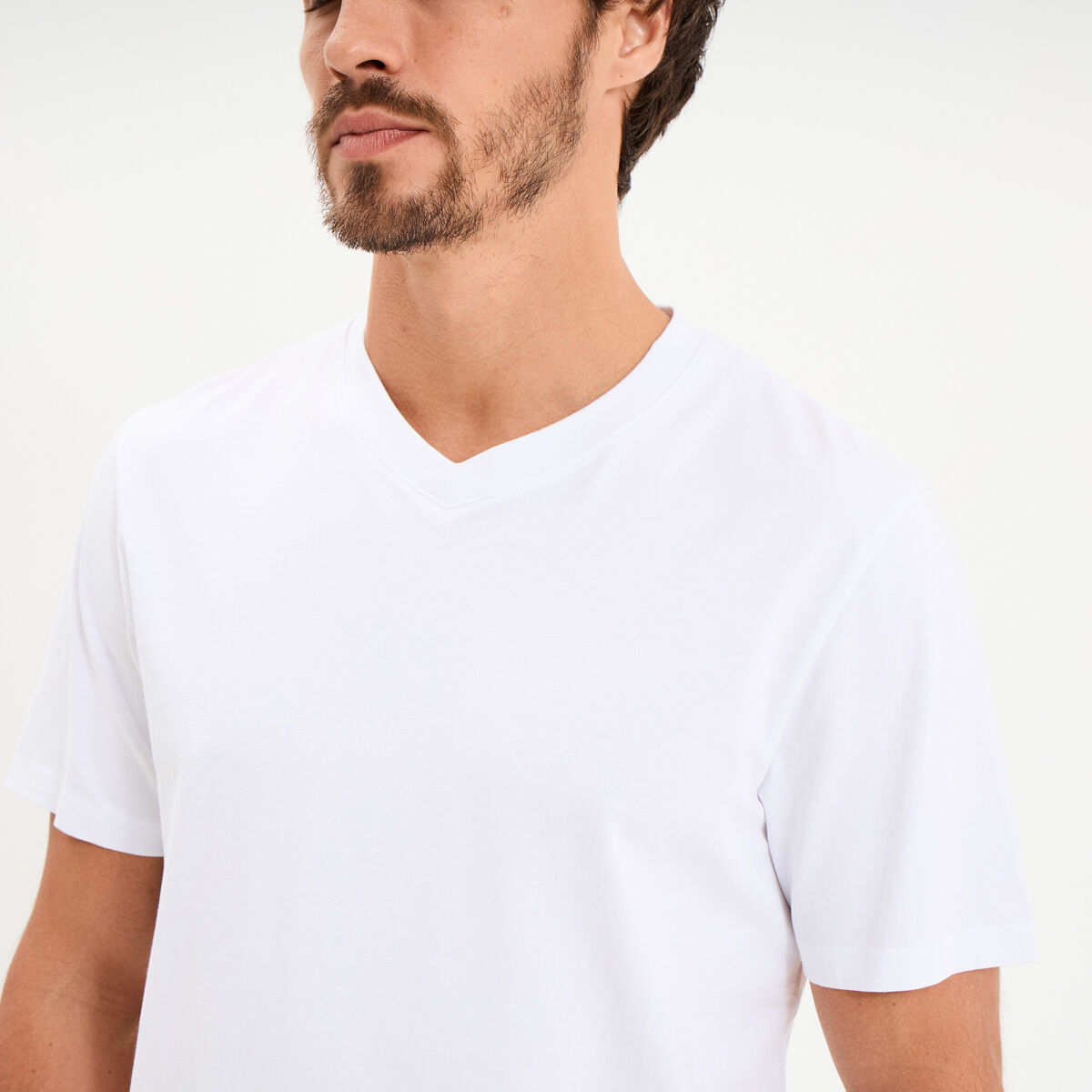T-shirt col V slim stretch blanc homme