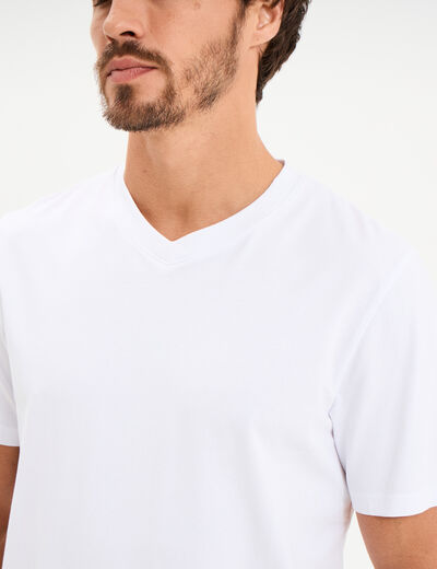 T-shirt col V slim stretch blanc homme