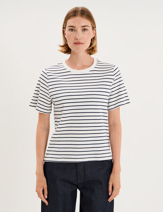T-shirt manches courtes col rond &eacute;pais ecru femme