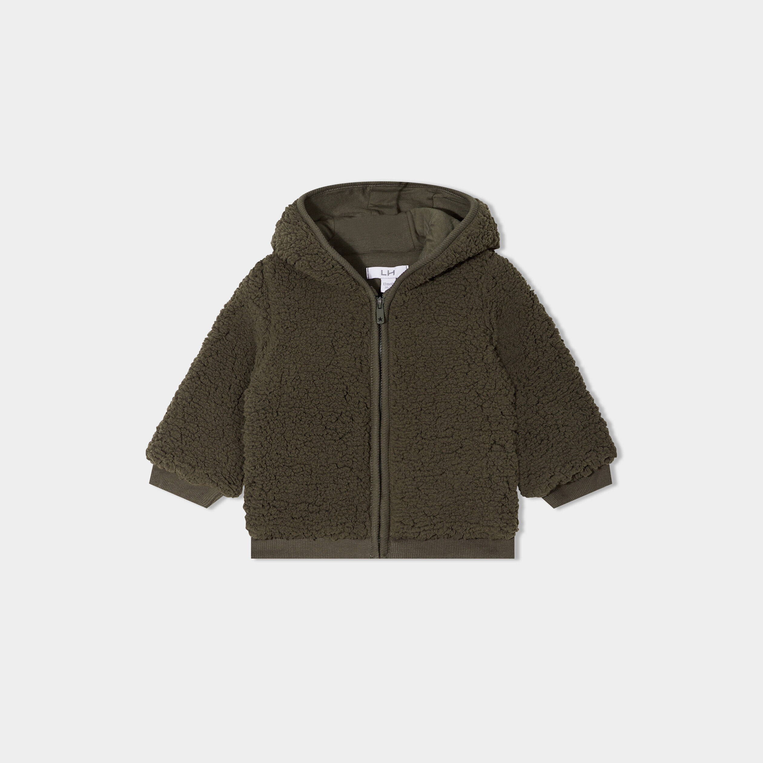 Gilet aspect laine de mouton à capuche vert kaki bébé garçon LH