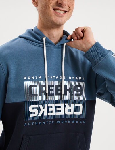 Sweat hoodie 1 poche &agrave; capuche molleton bleu gris homme