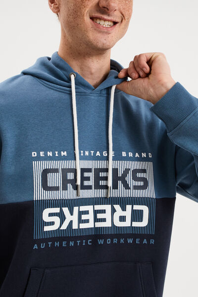 Sweat hoodie 1 poche &agrave; capuche molleton bleu gris homme