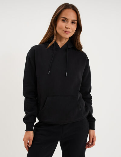 Sweat hoodie molleton &agrave; capuche noir femme