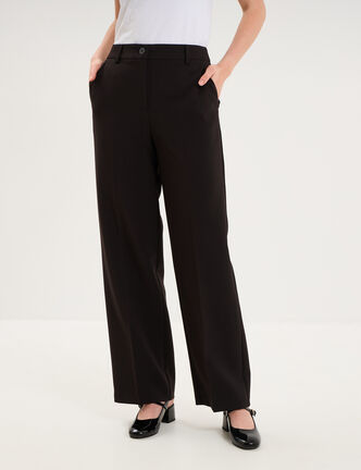 Pantalon droit effet cr&ecirc;pe &agrave; pinces noir femme