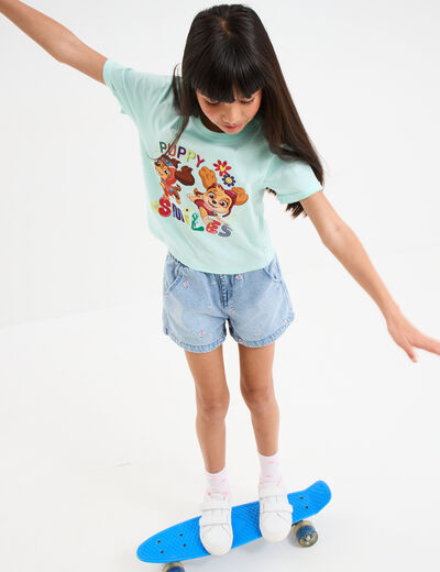 T-shirt manches courtes Pat Patrouille vert turquoise fille