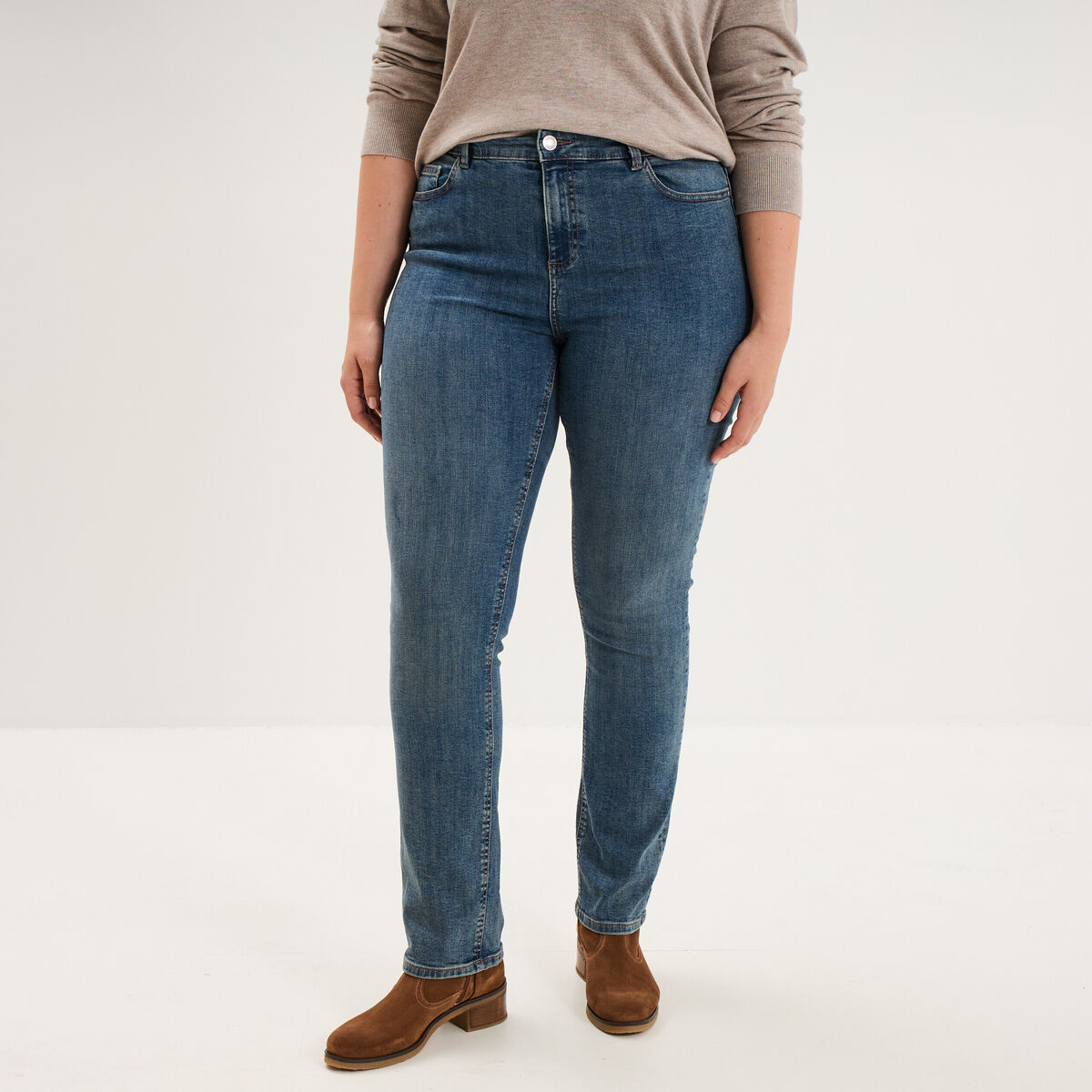 Jeans droit taille haute denim dirty femme grande taille