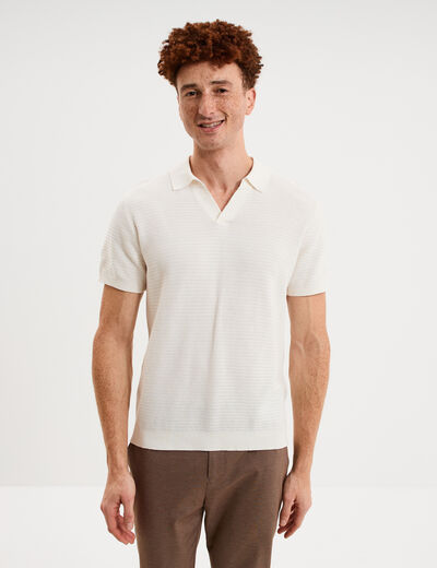 Polo manches courtes textur&eacute; coton blanc homme