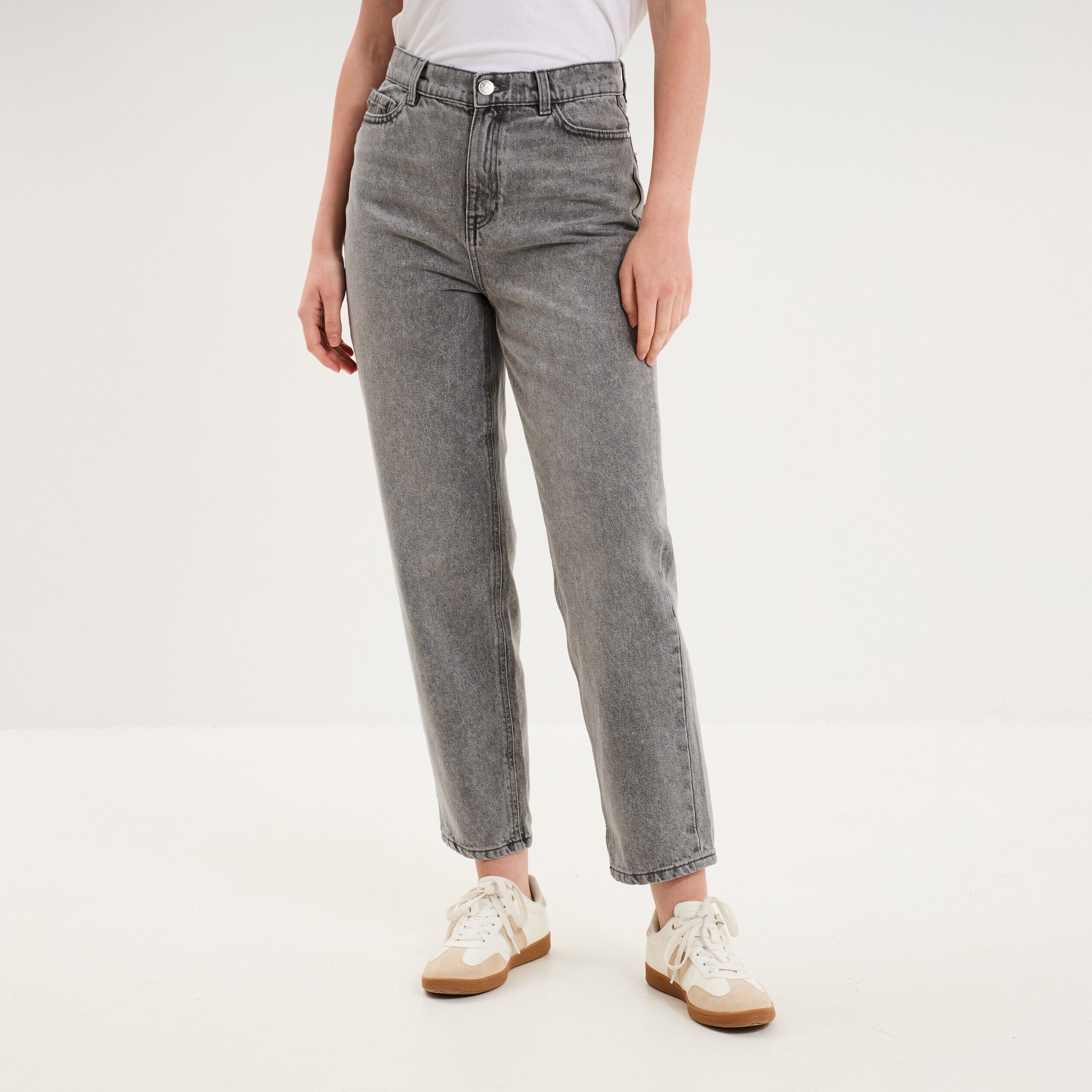 Jeans mom cropped taille haute denim gris clair femme CREEKS