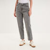 Jeans mom cropped taille haute denim gris clair femme