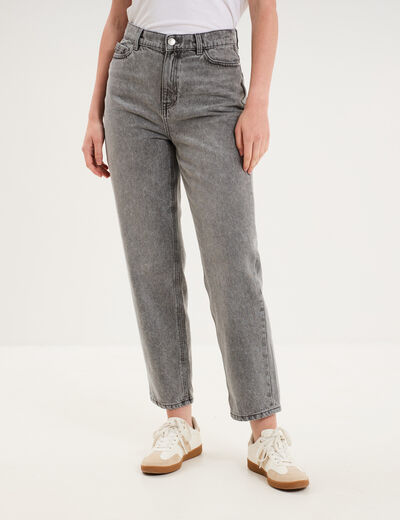 Jeans mom cropped taille haute denim gris clair femme