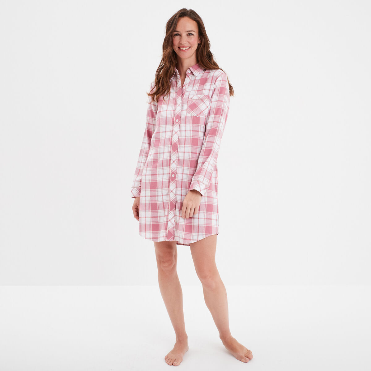 Chemise de nuit droite boutonnée rose femme