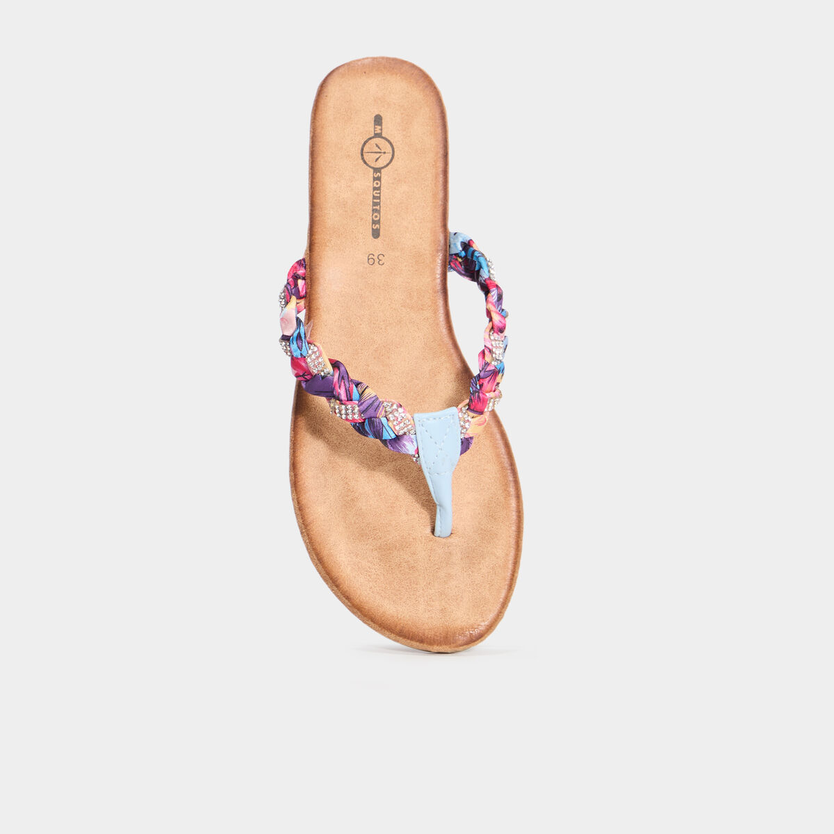 Mules plates d&eacute;tails foulard bleu femme