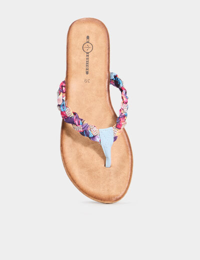 Mules plates d&eacute;tails foulard bleu femme