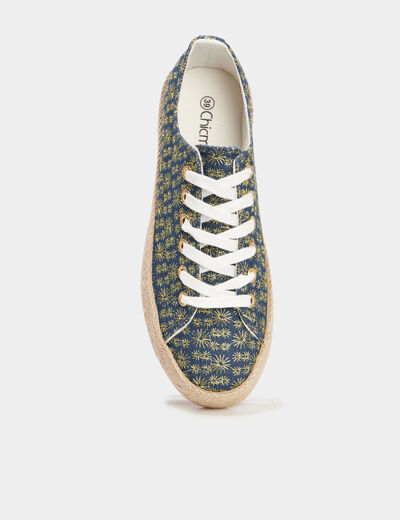 Tennis basses semelles en corde bleu femme