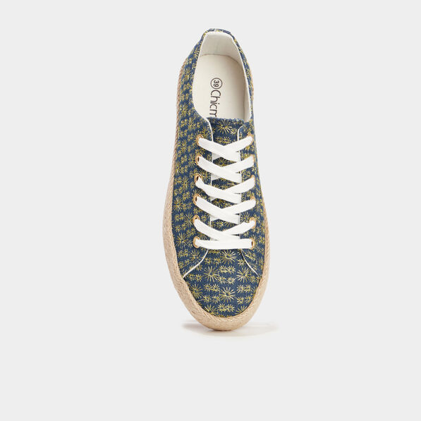 Tennis basses semelles en corde bleu femme