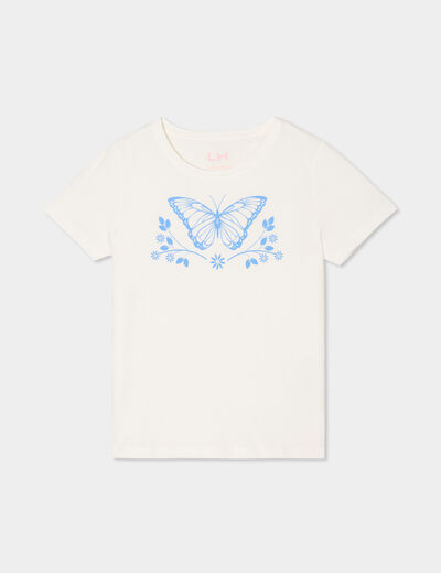 T-shirt col rond manches courtes coton ivoire fille