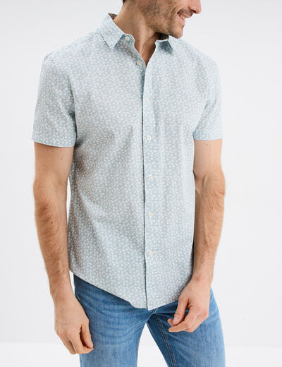 Chemise droite manches courtes coton vert pastel homme