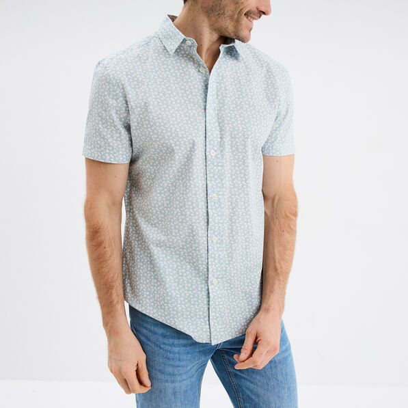 Chemise droite manches courtes coton vert pastel homme