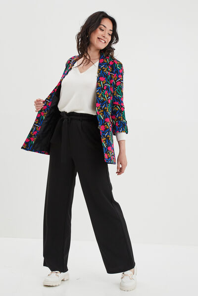 Pull col en V manches longues blanc femme