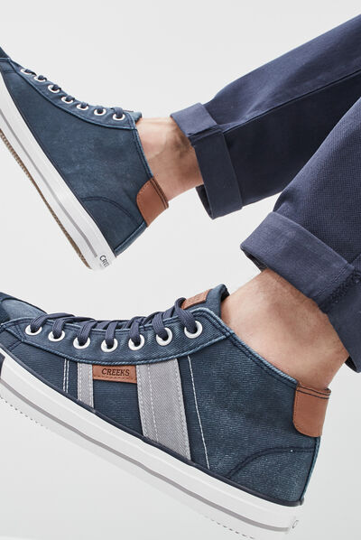Baskets montantes à lacets bleu marine homme