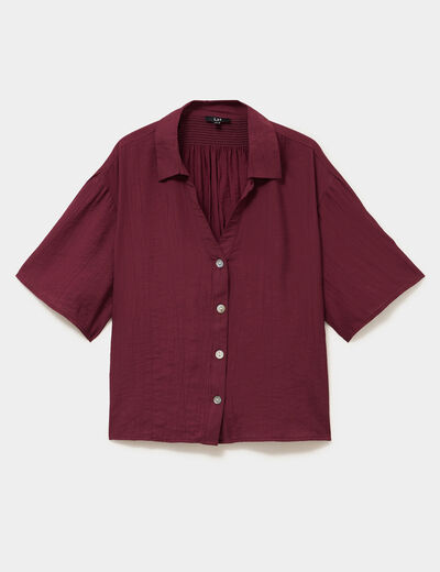 Chemise dos smock&eacute; manches courtes bordeaux femme