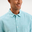 Chemise manches courtes lin m&eacute;lang&eacute; bleu turquoise homme