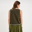 Gilet sans manches brod&eacute; gaze de coton vert kaki femme