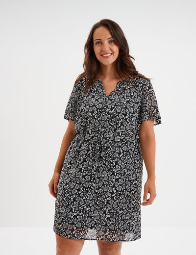 Robe col tunisien manches courtes noir femme grande taille