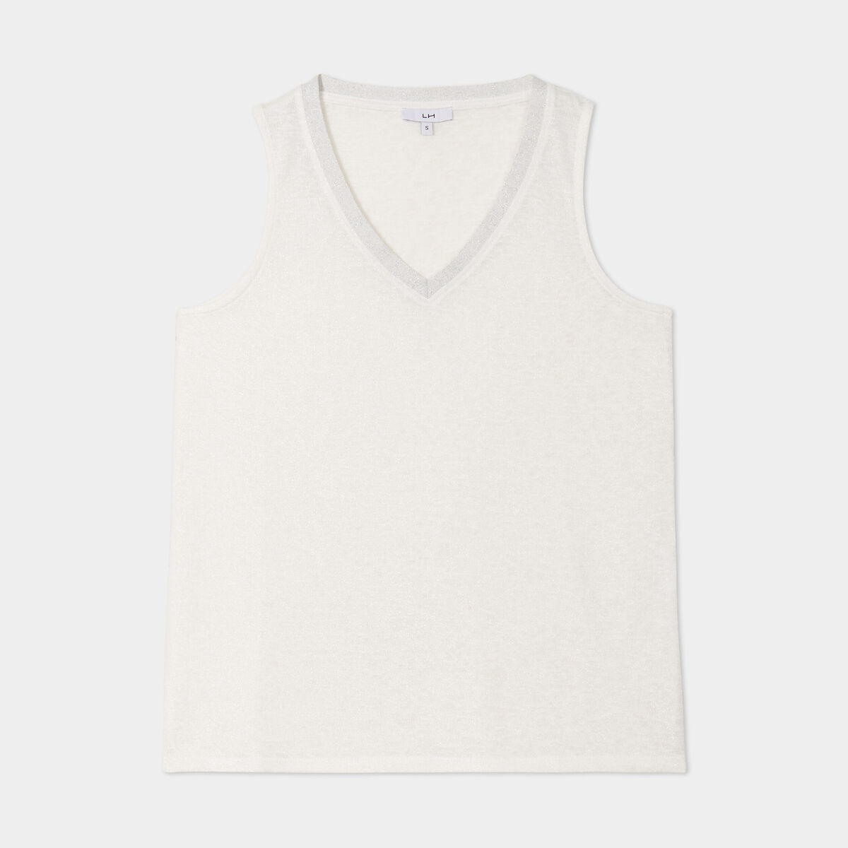 Débardeur col en V sans manches blanc femme