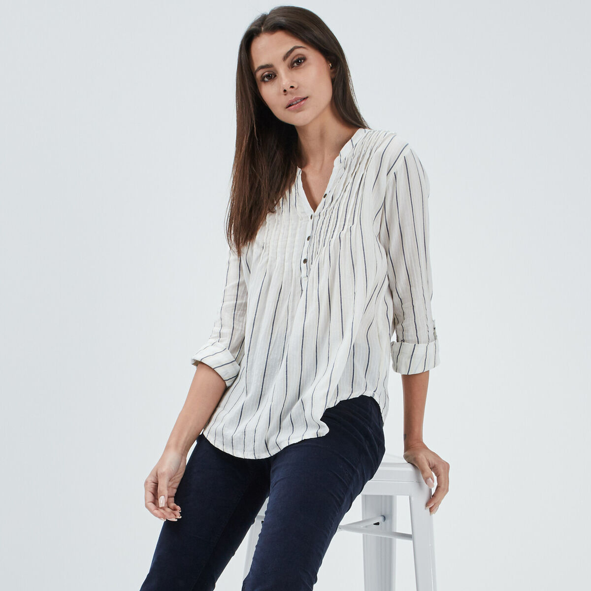Blouse manches 3/4 beige femme