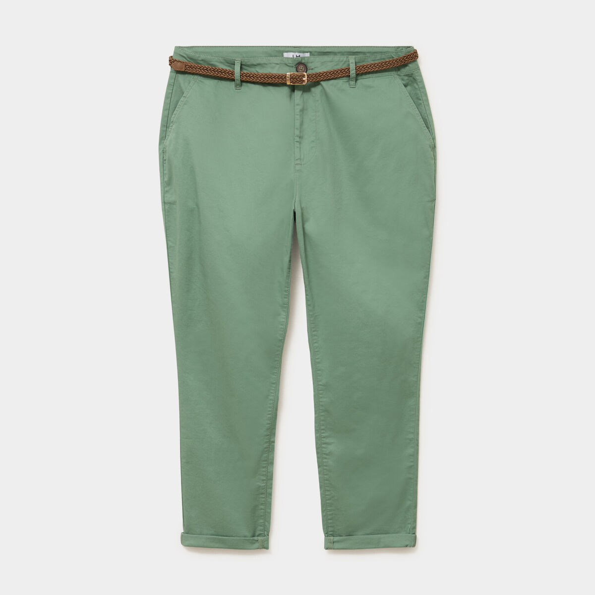 Pantalon chino taille haute coton vert kaki femme grande taille