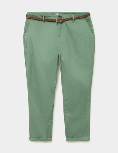 Pantalon chino taille haute coton vert kaki femme grande taille