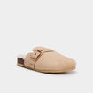 Mules fourr&eacute;es avec boucles sable femme