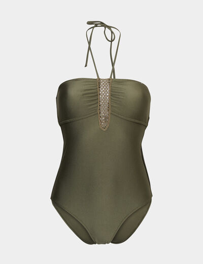 Maillot de bain une pièce détail crochet vert kaki femme