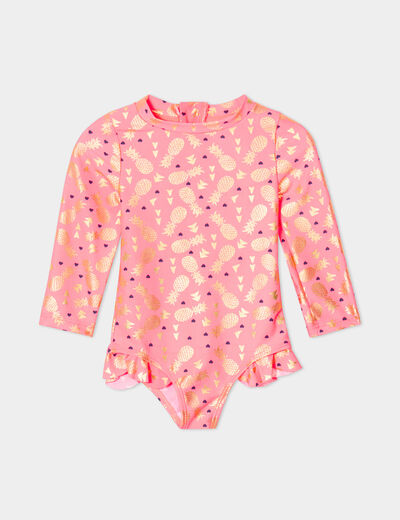 Combinaison de bain manches longues orange corail bébé fille