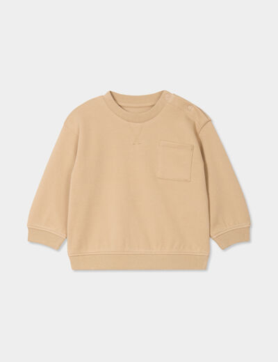 Sweat manches longues 1 poche coton marron clair bébé garçon