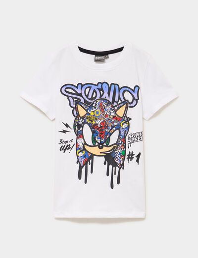 T-shirt manches courtes coton Sonic blanc gar&ccedil;on