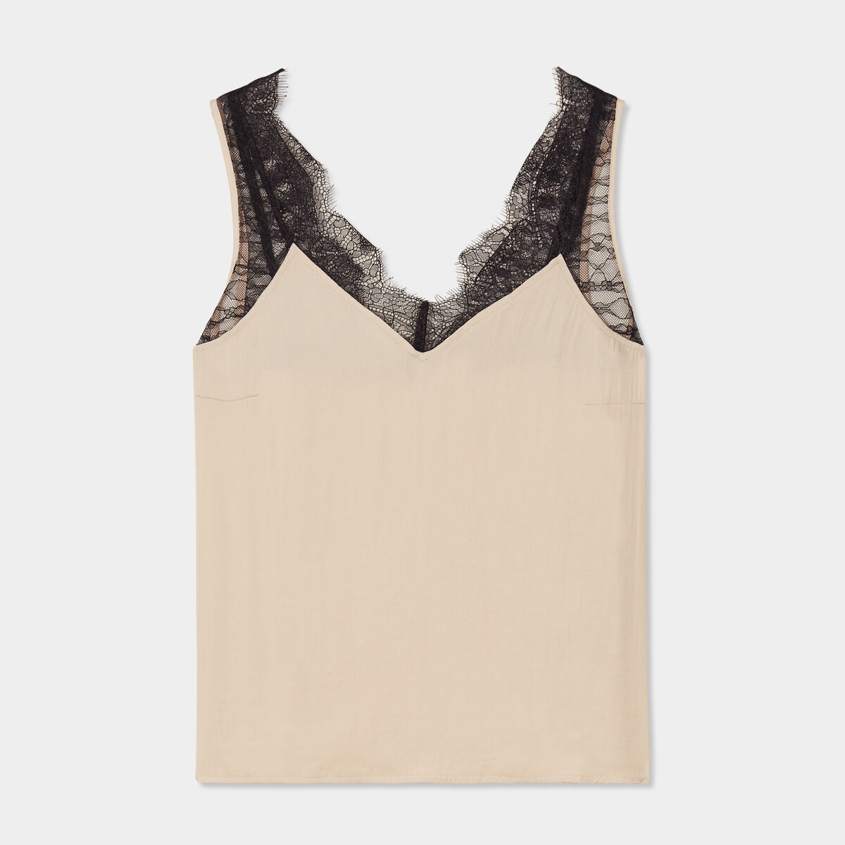 Caraco col V avec dentelle beige femme