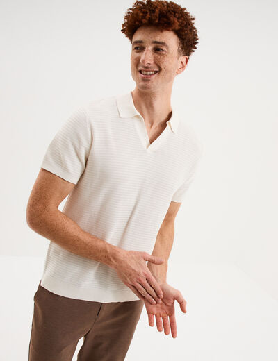 Polo manches courtes textur&eacute; coton blanc homme