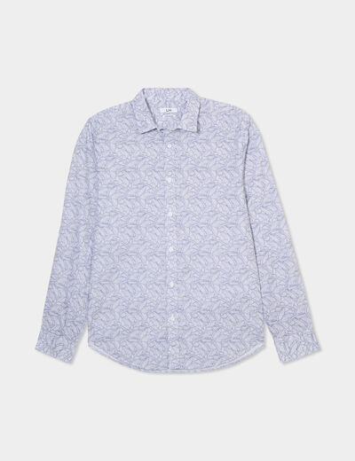 Chemise droite imprimée manches longues blanc homme