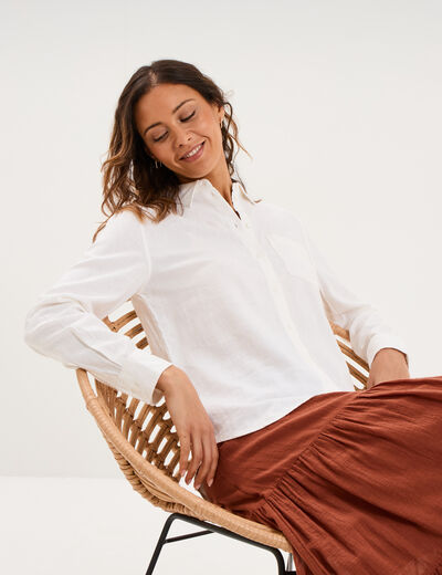 Chemise lin m&eacute;lang&eacute; manches longues blanc femme