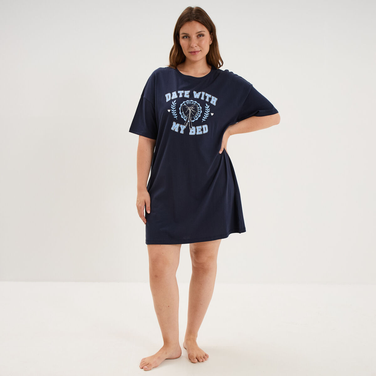 Chemise de nuit courte coton bleu marine femme grande taille