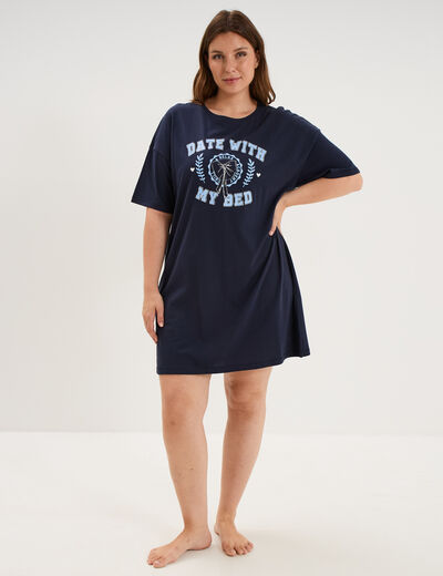 Chemise de nuit courte coton bleu marine femme grande taille