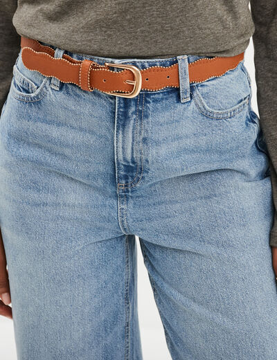 Ceinture bord festonné détails bijoux camel femme
