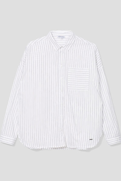 Chemise manches longues poche plaquée ecru femme