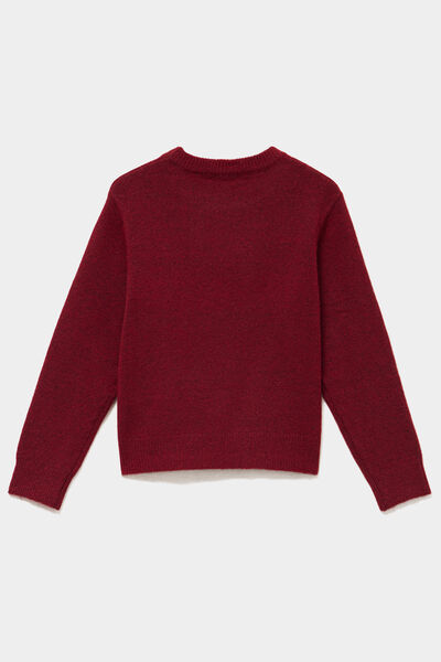 Pull col rond manches longues bordeaux fille