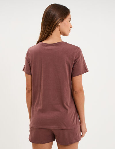 Ensemble pyjama short t-shirt coton marron chocolat femme