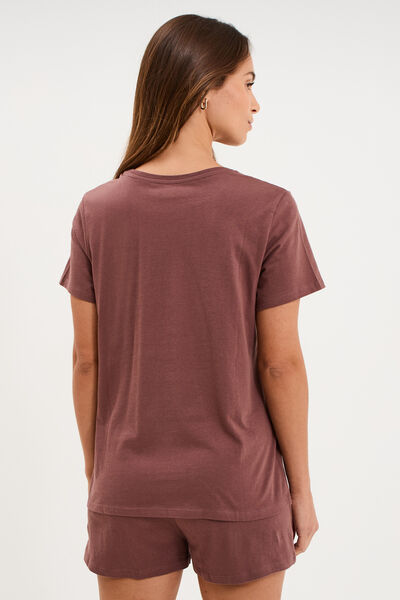 Ensemble pyjama short t-shirt coton marron chocolat femme